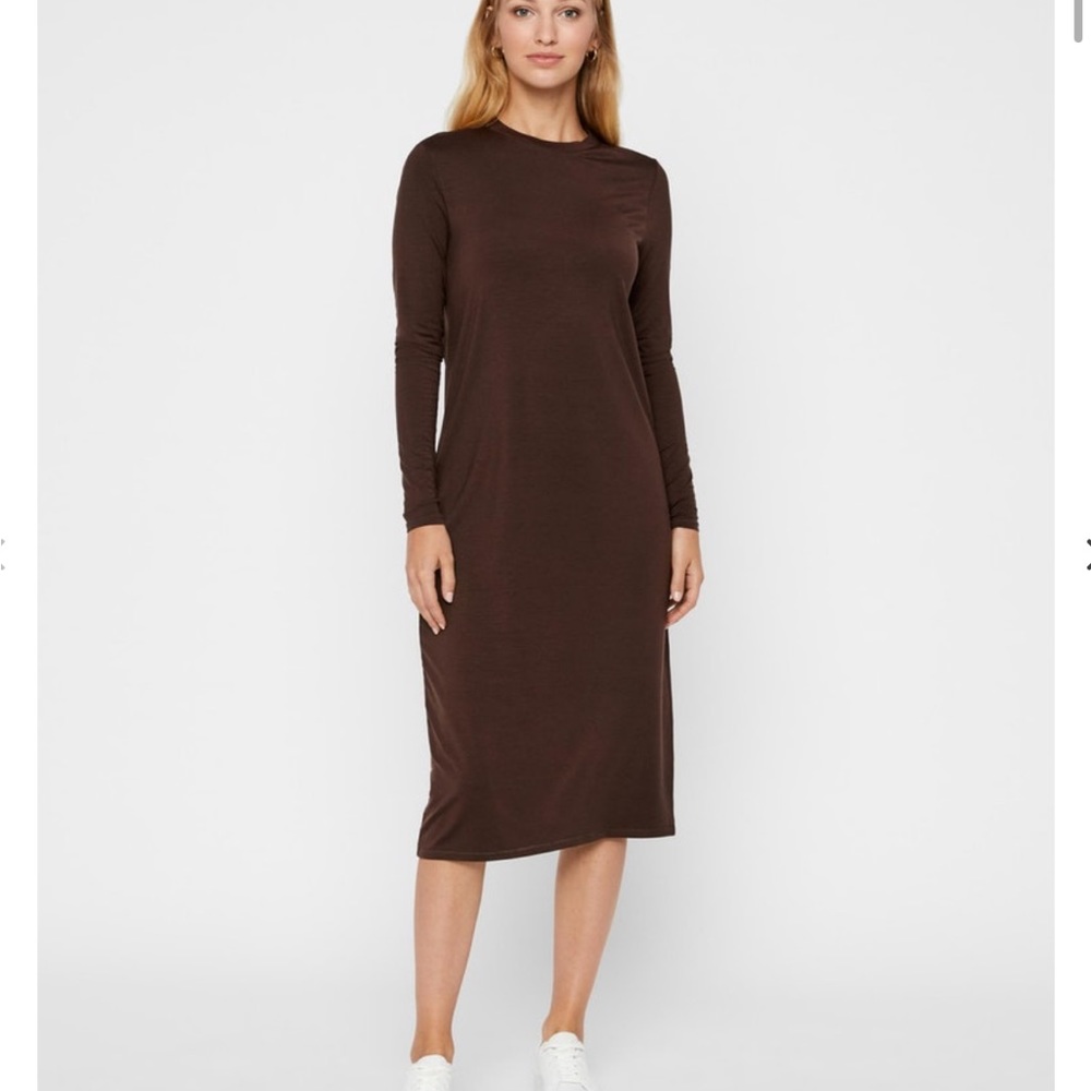 Vero Moda Coffee Bean Brown Tencel Long Sleeve Maxi Dress size L